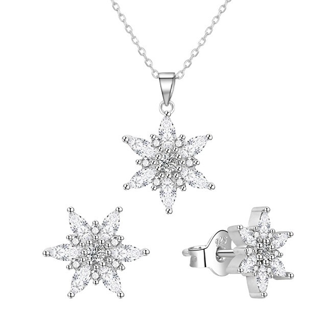 Agato Set di gioielli in argento Fiocchi di Neve AGT-SET01W orecchini, collana, ciondolo donna