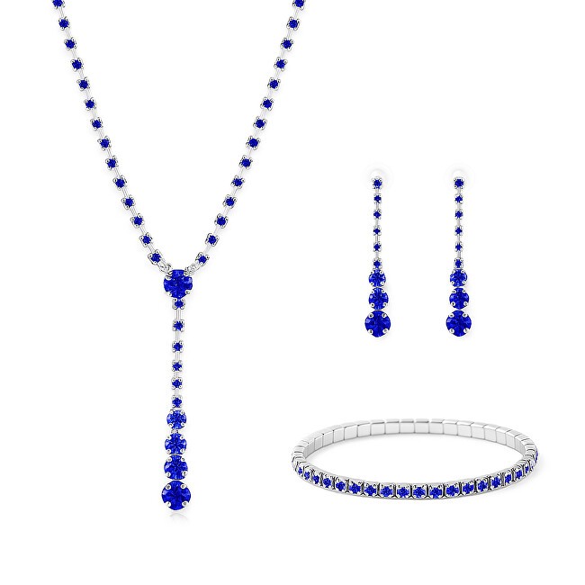 Troli Set di gioielli scintillanti con cristalli blu collana, bracciale, orecchini donna