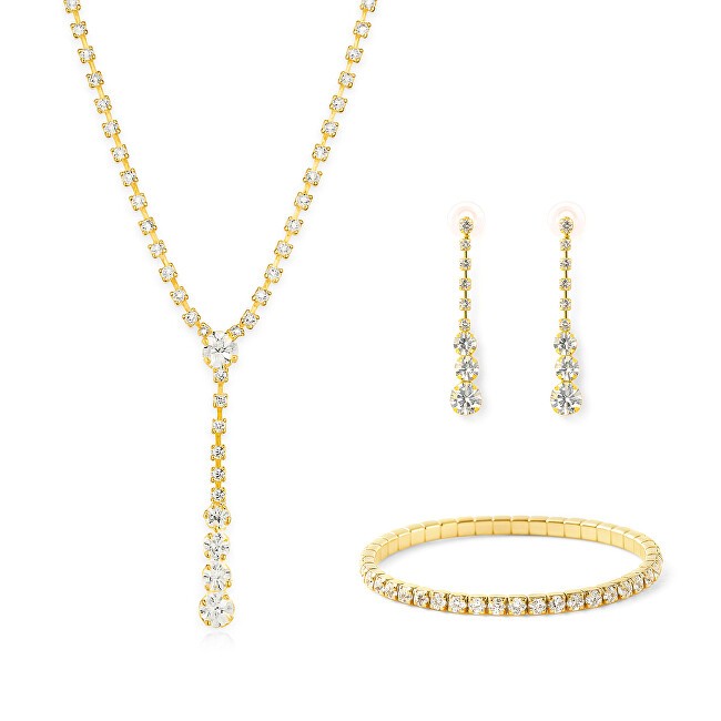 Troli Set di gioielli placcati in oro con cristalli trasparenti collana, bracciale, orecchini donna