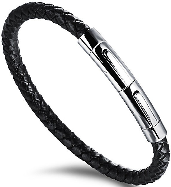 Troli Bracciale intrecciato nero con chiusura in acciaio Swater uomo