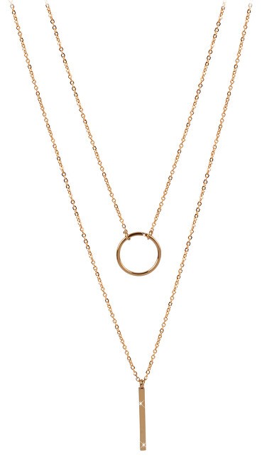 Troli Collana doppia con eleganti orecchini in acciaio placcato oro donna