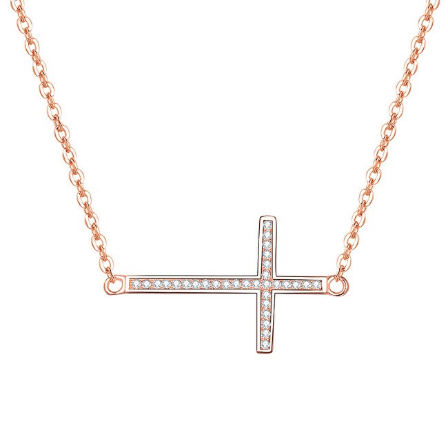 Beneto Collana in argento placcato oro rosa con croce AGS196 / 47-ROSE donna