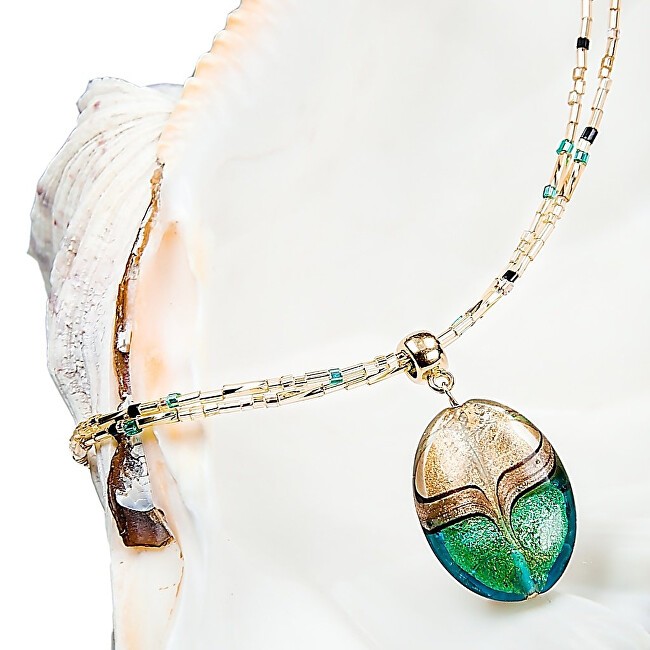 Lampglas Elegante collana da donna Green Sea World con perla Lampglas in oro 24 carati e avventurina NP26 donna