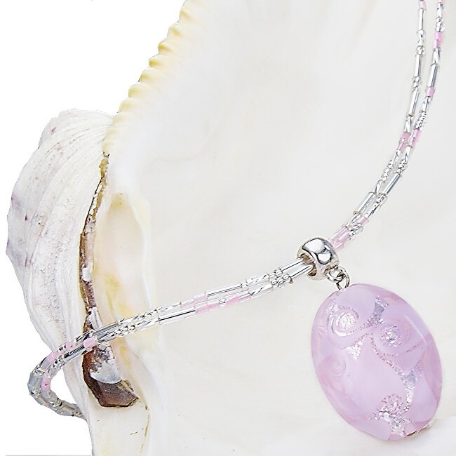 Lampglas Delicata collana in pizzo rosa con perle Lampglas e argento puro NP2 donna
