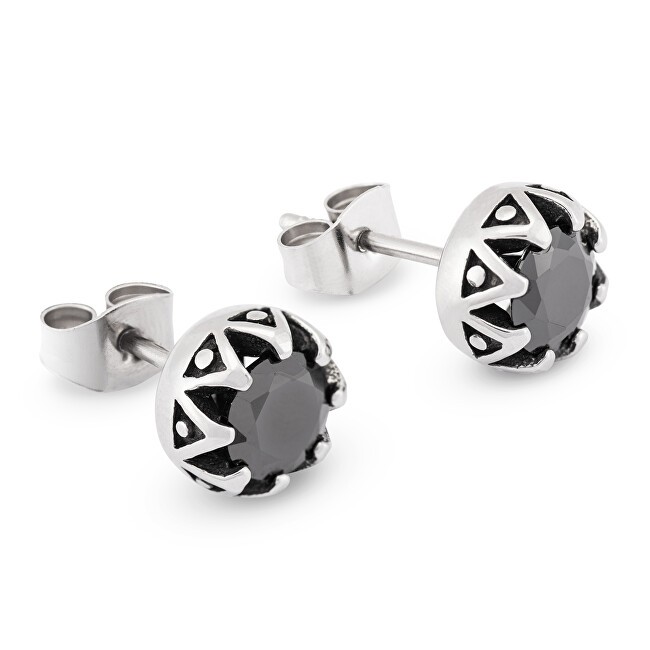 Troli Orecchini in acciaio alla moda con cristalli neri KS-143 unisex