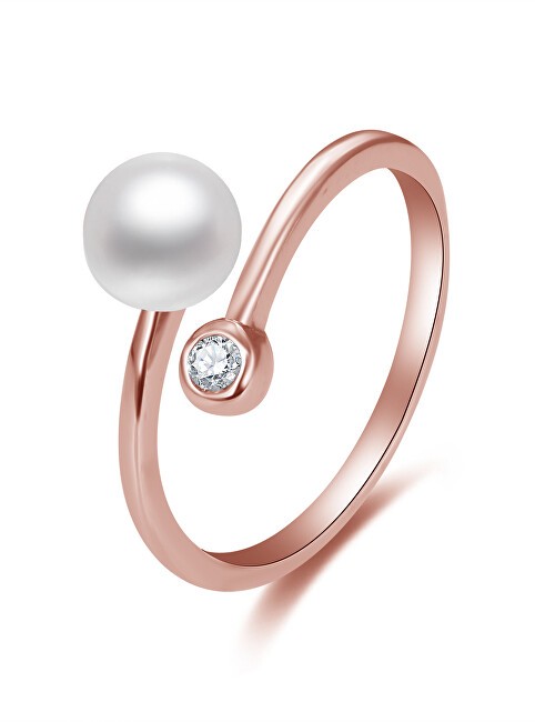 Beneto Anello aperto in bronzo con vera perla e zircone AGG469P-RG donna
