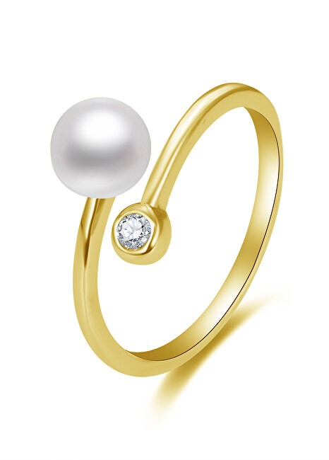 Beneto Anello aperto placcato oro con vera perla e zircone AGG469P-G donna