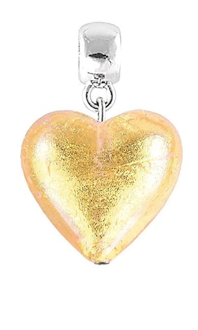 Lampglas Ciondolo a forma di cuore dorato scintillante con oro 24 carati in vetro S24 e perla donna