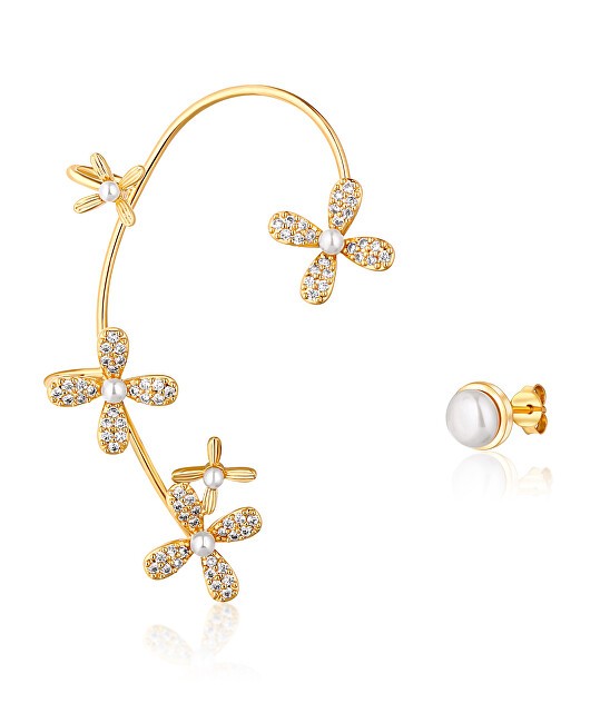 JwL Luxury Pearls Orecchini asimmetrici placcati in oro con perle e zirconi - autentico orecchino JL0777 donna