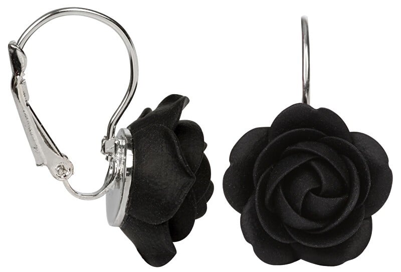 Troli Orecchini pendenti neri a forma di fiore donna