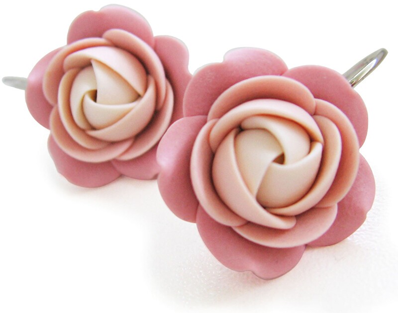 Troli Orecchini pendenti a forma di fiori color crema rosato. donna