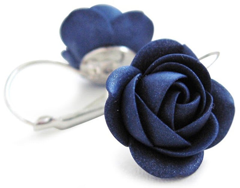 Troli Orecchini pendenti con fiori blu scintillanti donna