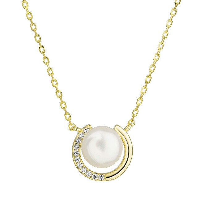 Evolution Group Collana placcata oro con vera perla di fiume e zirconi 22039.1 catena, pendente donna
