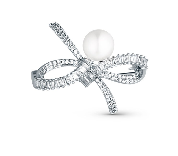 JwL Luxury Pearls Spilla da donna scintillante con fiocco, perla vera e cristalli JL0842 donna