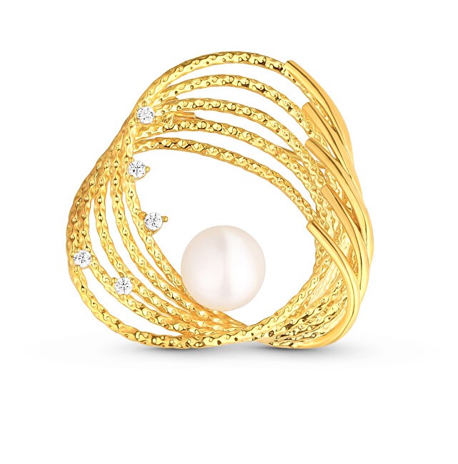 JwL Luxury Pearls Spilla placcata in oro con perla vera e zirconi JL0846 donna
