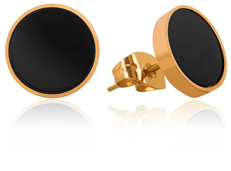 Troli Orecchini moderni placcati in oro con centro nero donna
