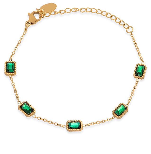 Troli Incantevole bracciale dorato con cristalli verdi donna