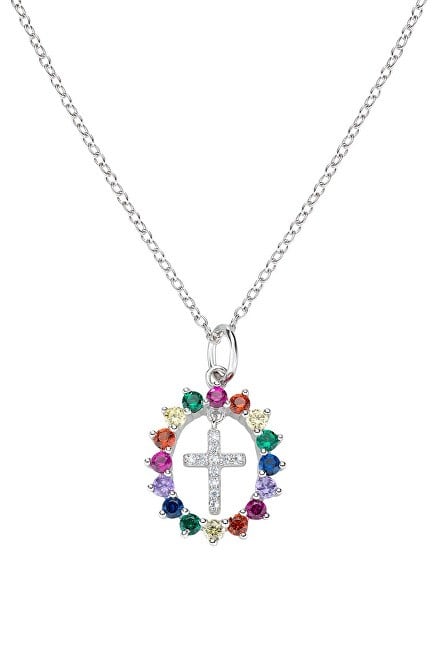 Amen Collana giocosa con croce in argento sterling CLGHCRBMZ catena, ciondolo donna