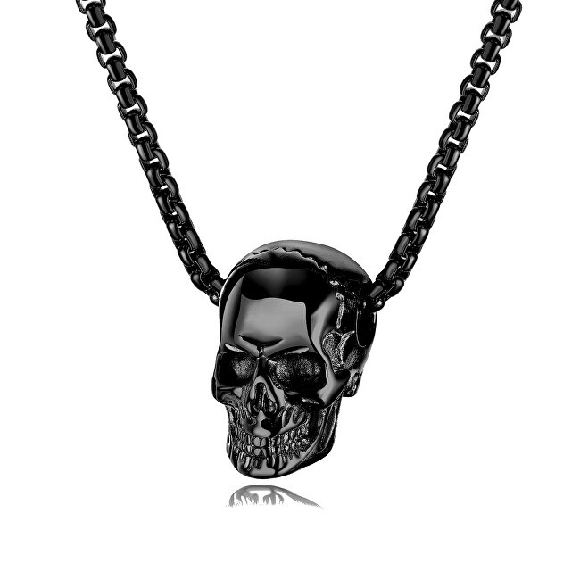 Troli Collana da uomo in acciaio nero con teschio uomo