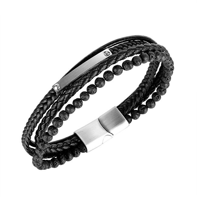 Troli Bracciale in pelle di design con pietre laviche Pelle uomo