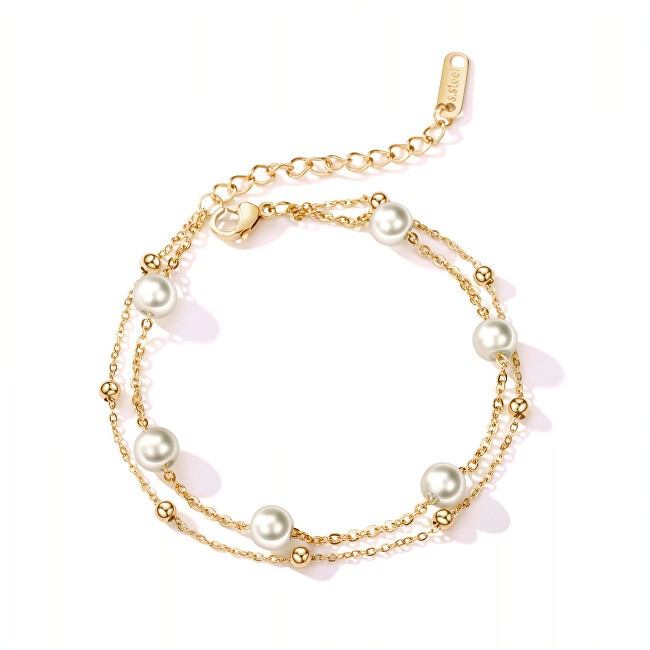 Troli Bracciale doppio placcato oro con perle donna