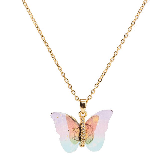Troli Collana placcata in oro con papillon arcobaleno donna