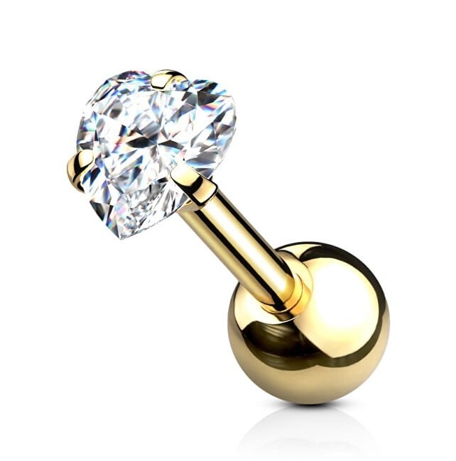Troli Orecchino da piercing placcato oro con cristallo a forma di cuore donna