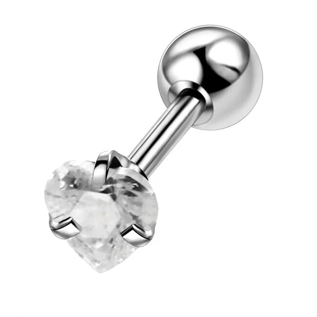 Troli Orecchino da piercing in acciaio con cuore di cristallo trasparente donna