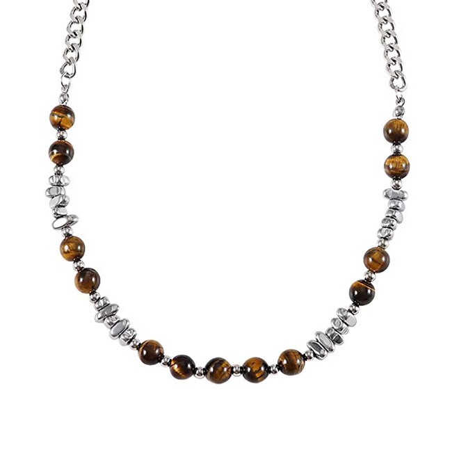 Troli Collana di perline d'acciaio con occhio di tigre uomo