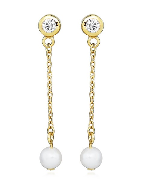 Silver Cat Orecchini pendenti placcati oro con perle e zirconi cubici SC561 donna