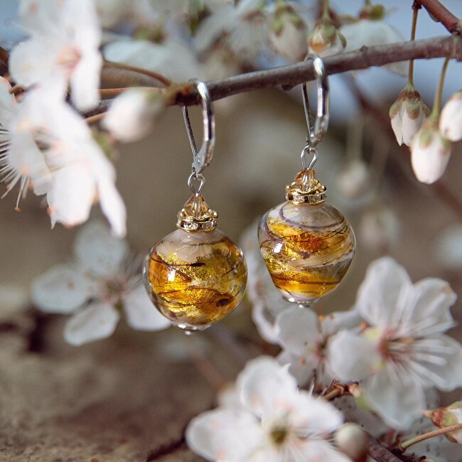 Lampglas Orecchini a nido d'ape in oro 24 carati con perle ESA51/CHI donna