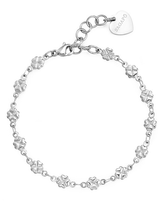 S'Agapõ Bracciale in acciaio SHK96 con motivo a trifoglio massiccio donna