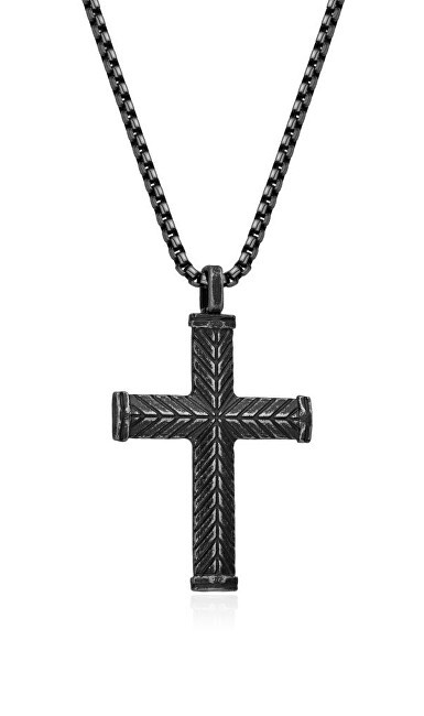 Diverse Collana da uomo nera in acciaio con croce N1000509 uomo