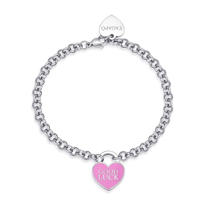 S'Agapõ Incantevole bracciale in acciaio con cuore "Good Luck Be My Always" SBM87 donna