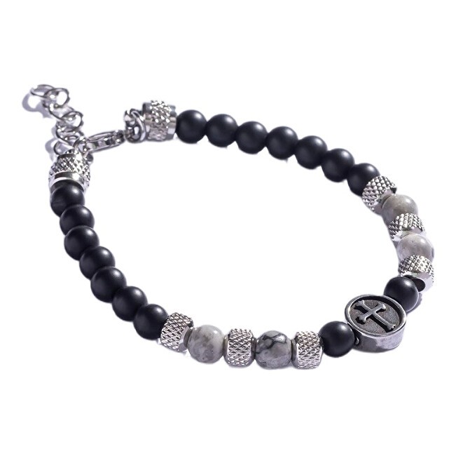 Marc Malone Bracciale con perline e diaspro grigio MCGB5019 uomo