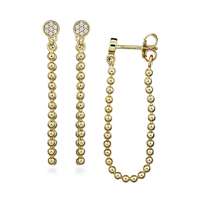Silver Cat Orecchini a catena placcati in oro con zirconi cubici SC534 donna