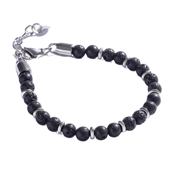 Marc Malone Bracciale da uomo con perline e pietra lavica MCGB5009 uomo