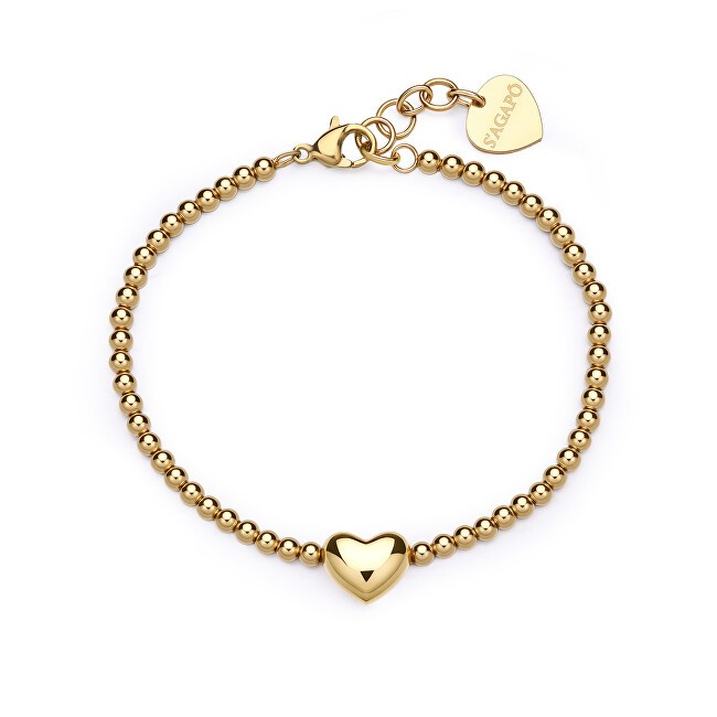 S'Agapõ Bracciale Stellar SSE40 con perline a forma di cuore placcato oro donna