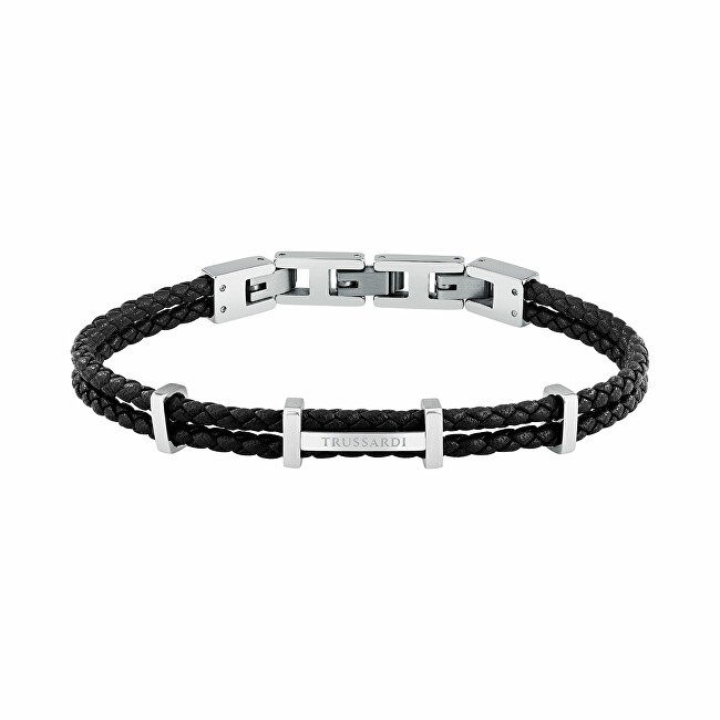 Trussardi Bracciale da uomo in pelle nera intrecciata T-Leather TJAXZ13 uomo