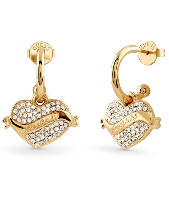 Guess Orecchini scintillanti placcati in oro 2 in 1 a forma di cuore JUBE05477JWYGT/U donna