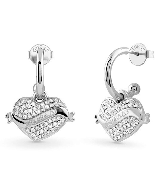 Guess Orecchini scintillanti in acciaio 2 in 1 a forma di cuore JUBE05477JWRHT/U donna