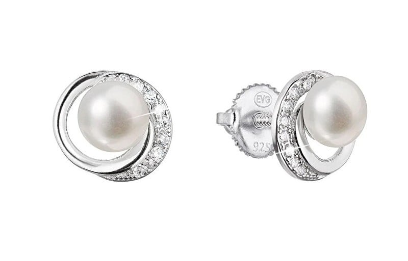 Evolution Group Orecchini in argento con perla d'acqua dolce rotonda e zirconi 21098.1S donna