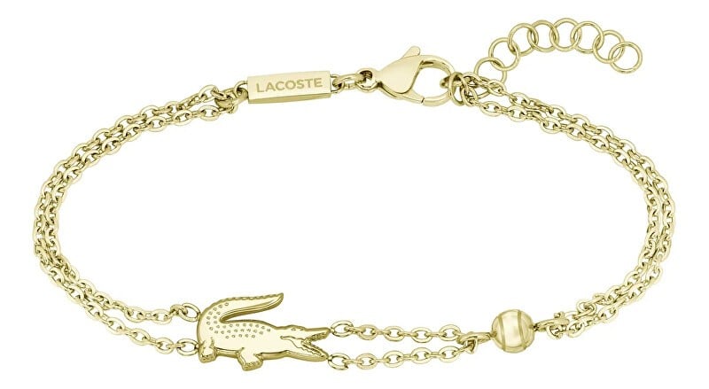 Lacoste Bracciale doppio in pelle di coccodrillo placcato oro 2040581 donna