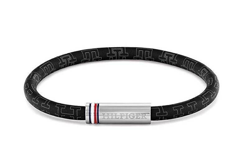 Tommy Hilfiger Bracciale da uomo nero in similpelle con cordino stampato 2790704 uomo
