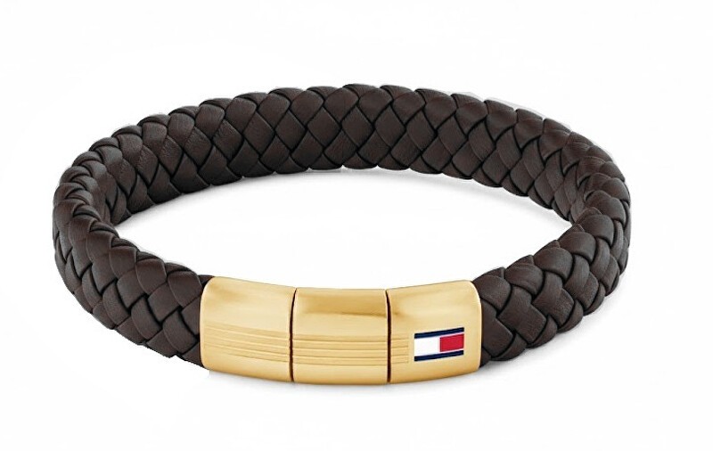 Tommy Hilfiger Bracciale in pelle marrone con chiusura placcata oro 2790671 uomo