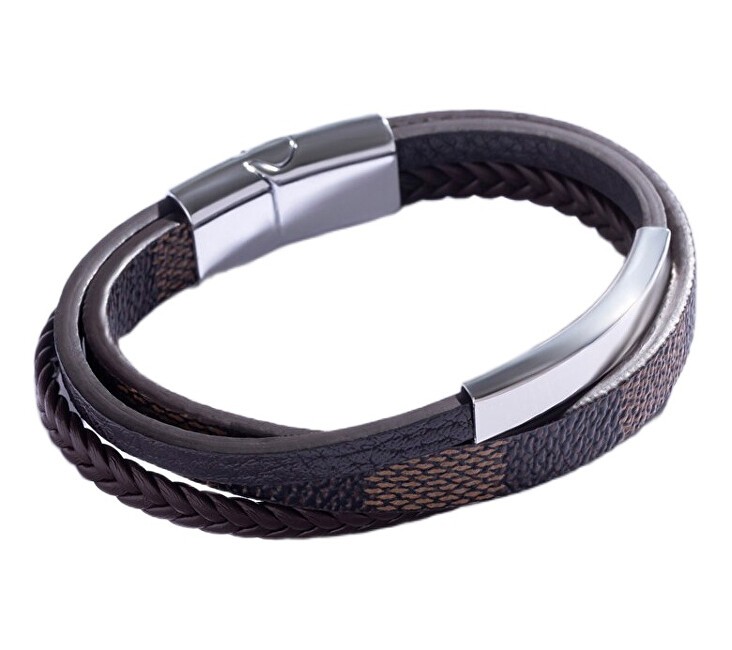 Marc Malone Bracciale triplo in pelle marrone da uomo MCGB5039S uomo