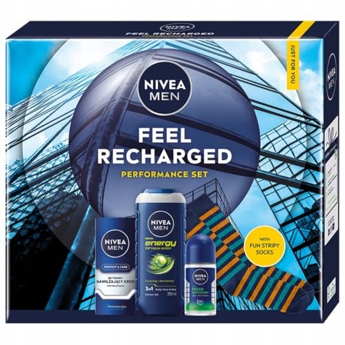 Nivea SET Men Feel Recharged Performance Set Protect & Care crema idratante per il viso 75ml + gel doccia Energy 24h Fresh