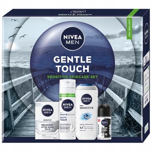 Nivea SET Uomo Gentle Skin Touch Sensitive Crema da barba Sensitive Recovery 200ml + Balsamo dopobarba Sensitive Recovery