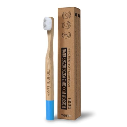 Mohani Spazzolino da denti in nano bambù per bambini, colore blu