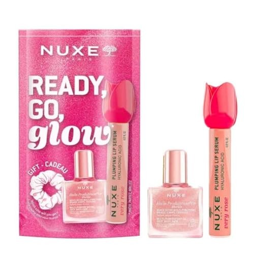 Nuxe SET Glow On The Go Olio secco rosa 10ml + lucidalabbra 8ml + fascia per capelli